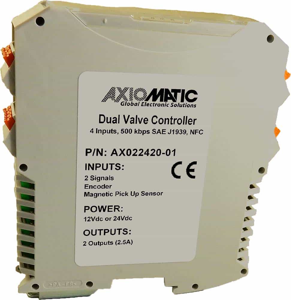 2 Universal, Encoder and Magnetic Pick-up Sensor Inputs, Dual Valve Controller, 500 kbps SAE J1939, DIN Rail Mount, NFC