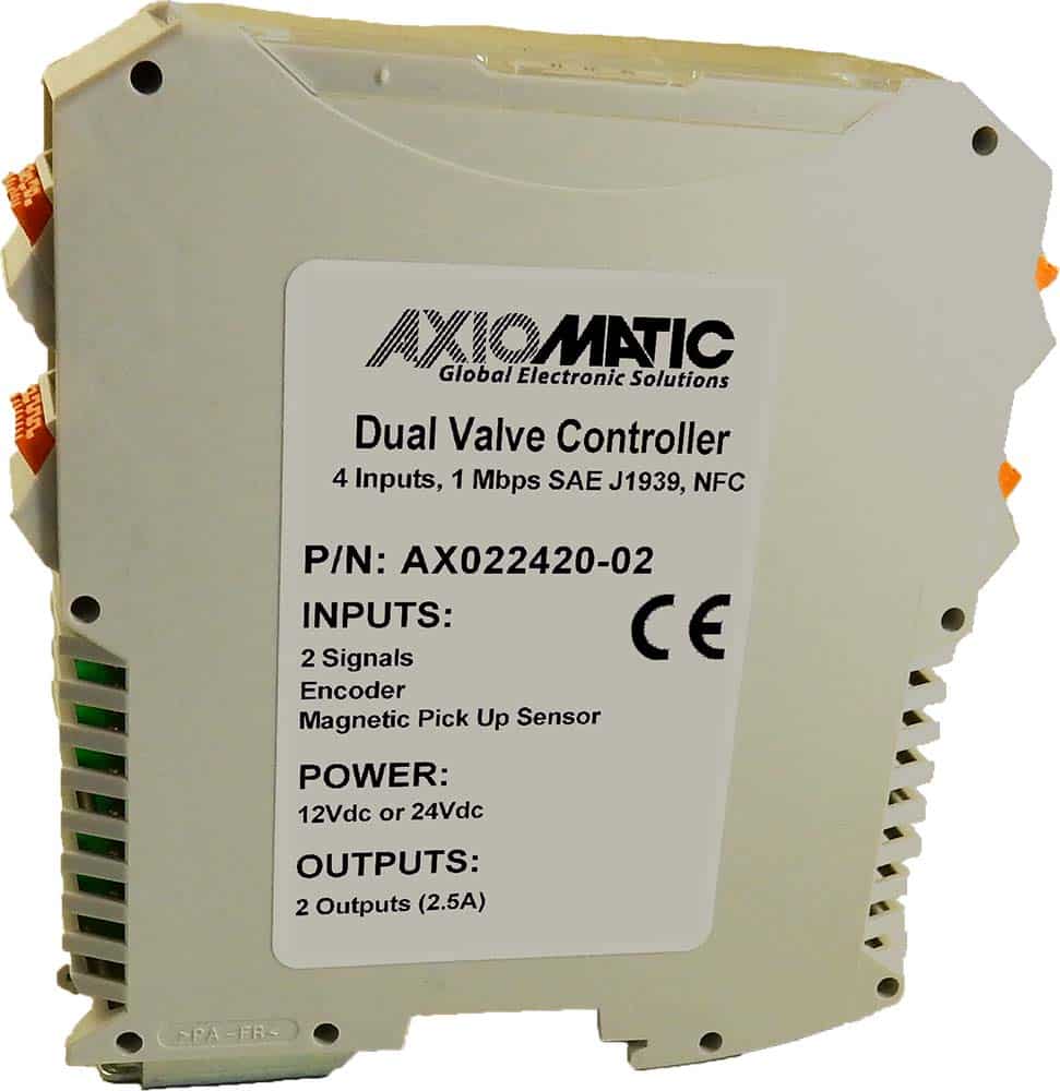 2 Universal, Encoder and Magnetic Pick-up Sensor Inputs, Dual Valve Controller, 1 Mbps SAE J1939, DIN Rail Mount, NFC