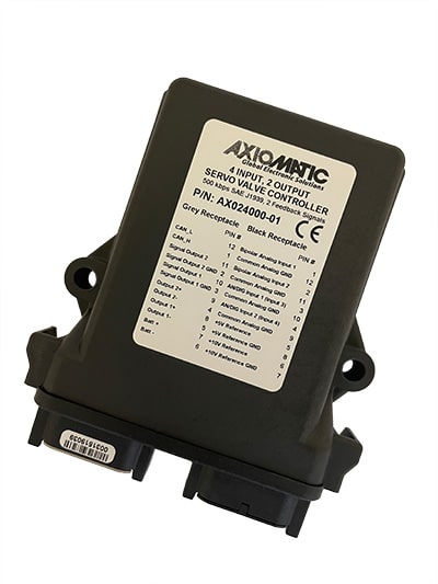 Dual Servo Valve Controller, +/-400mA, 4 Inputs, 4 Outputs, +5V & +10V Ref., SAE J1939, 500 kbps