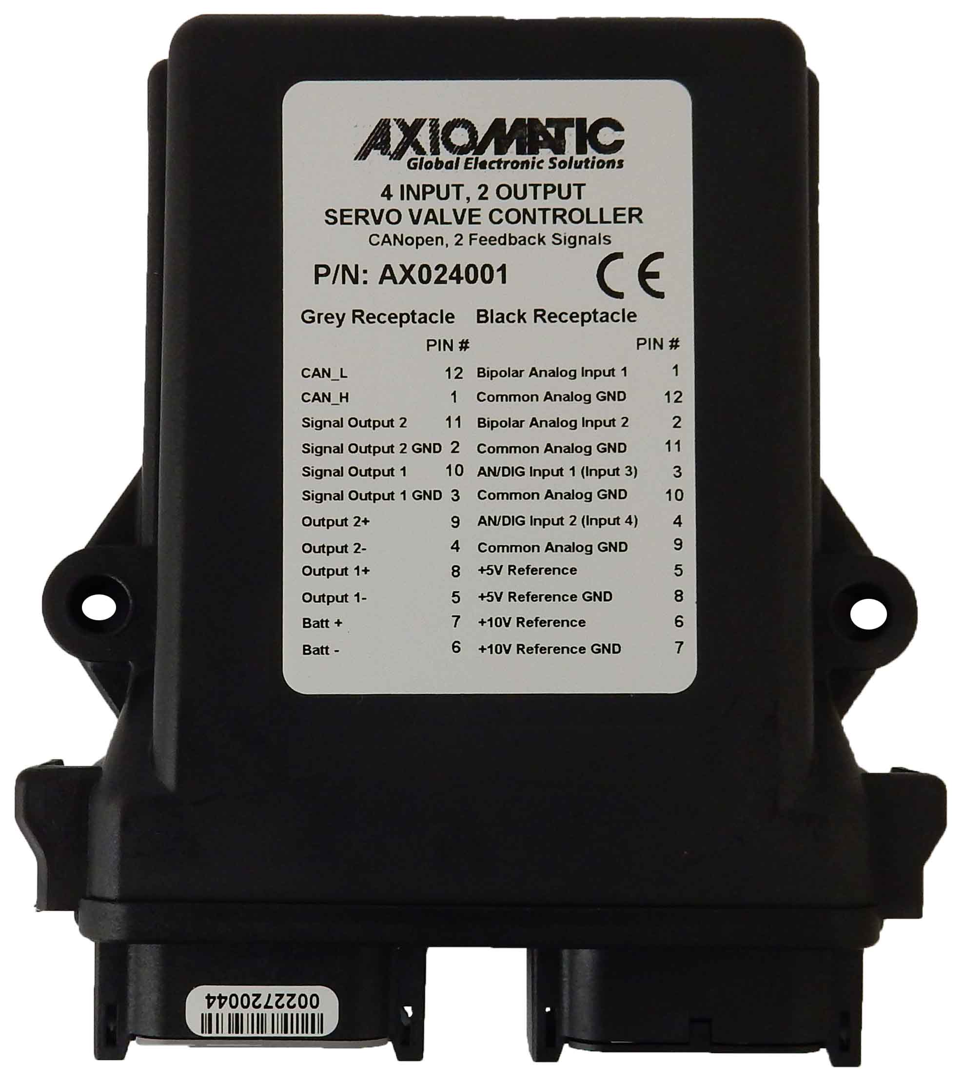 Dual Servo Valve Controller, +/-400mA, 4 Inputs, 4 Outputs, +5V & +10V Ref., CANopen®