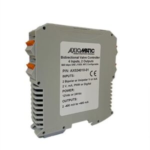 4 Inputs, 2 Bidirectional 0-400 mA Outputs Valve Controller, 500 Kbps SAE J1939, DIN Rail Mount, NFC