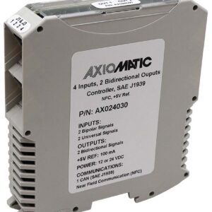 4 Inputs, 2 Bidirectional 600mA Outputs Valve Controller, +5V Reference, SAE J1939, NFC, DIN Rail Mount, AX024030