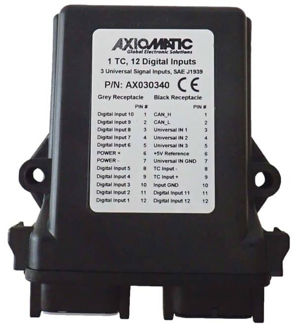 1 Thermocouple, 12 Digital, 3 Universal Signal Inputs Controller, SAE J1939, +5V Ref.