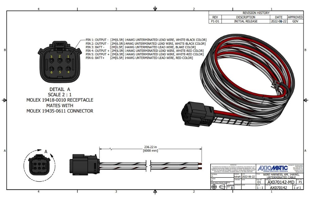 AX083301 Railway PSU, 6m Wire Harness