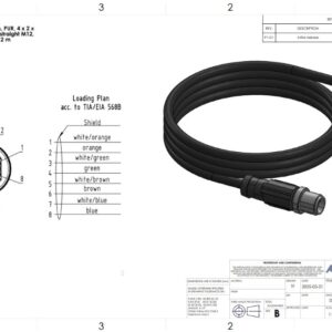 Cable 2m (6.5ft.), 8-pin M12 X-coded, Unterminated Leads, AX070522