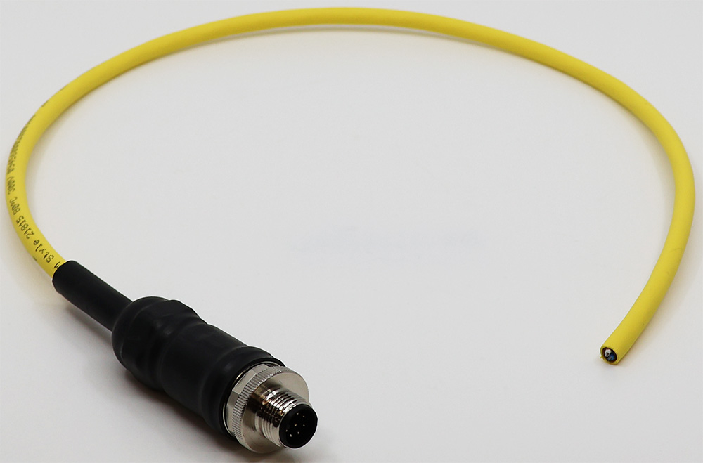 Automotive Ethernet Cable, 8-Pin Male M12 A-Coded Connector, Unterminated Leads