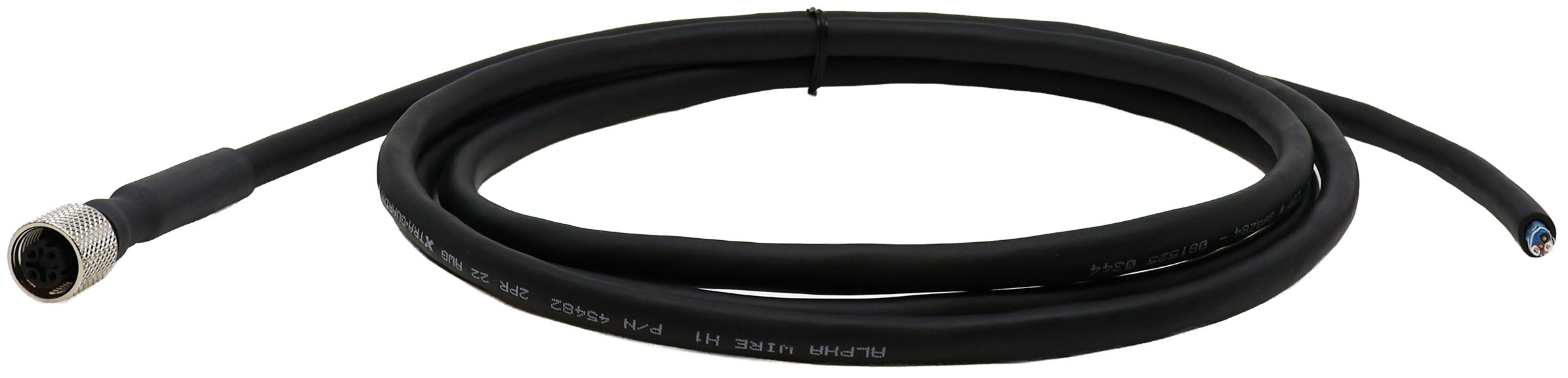 Automotive Ethernet and Power Cable, 17cm (6.69 in), 4-Pin M12 D-Coded Connector, 22 AWG Unterminated Leads