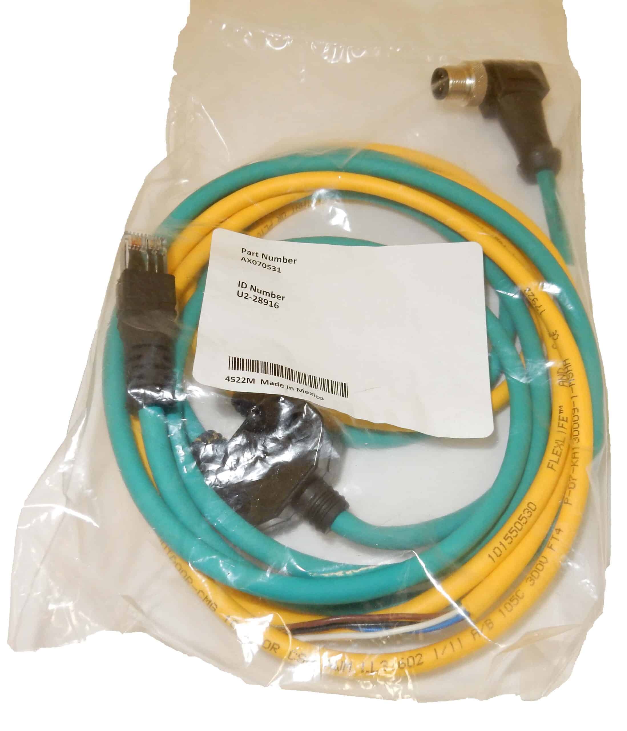 1.7 m (5.5 ft.), 8-pin M12 A-coded, Unterminated Leads, Ethernet Jack, Ethernet and Power Cable