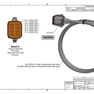 Wire Harness (DT06-8SA Mating Plug, 2m (6.5ft.) 14 AWG Unterminated Wires), AX070539