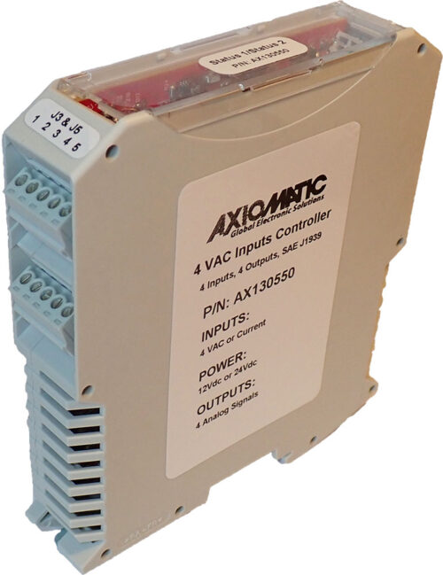 4 AC Voltage or Current Inputs, 4 Analog Outputs CAN Controllers, SAE J1939, DIN Rail Mount, AX130550