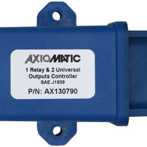 AX130790 is an Axiomatic I/O controller with SAE J1939 CAN communication and 1 relay and 2 universal outputs.