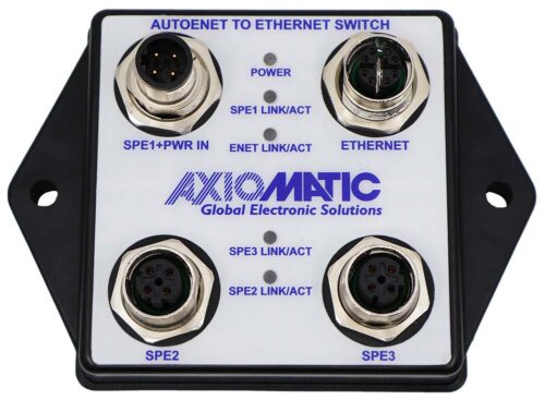 Axiomatic releases a rugged Automotive Ethernet to Ethernet Switch, AX141510, that supports speeds up to one gigabit, designed for autonomous vehicles in on-highway, off-highway, and mining applications. AX141510