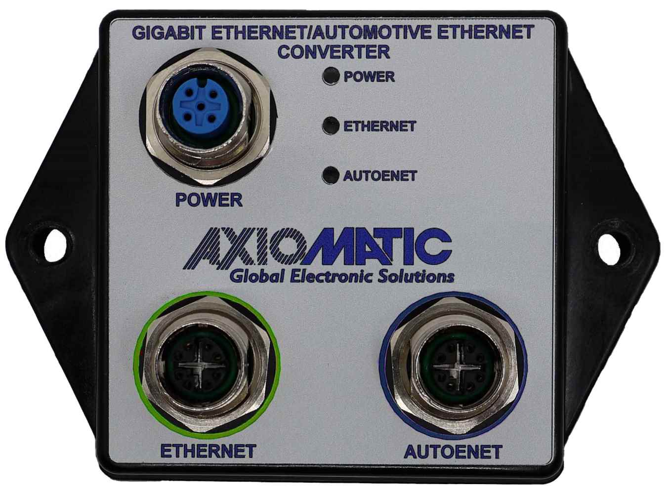 Gigabit Automotive Ethernet / Gigabit Ethernet Converter, X-Coded Connectors, Dedicated Power Connector