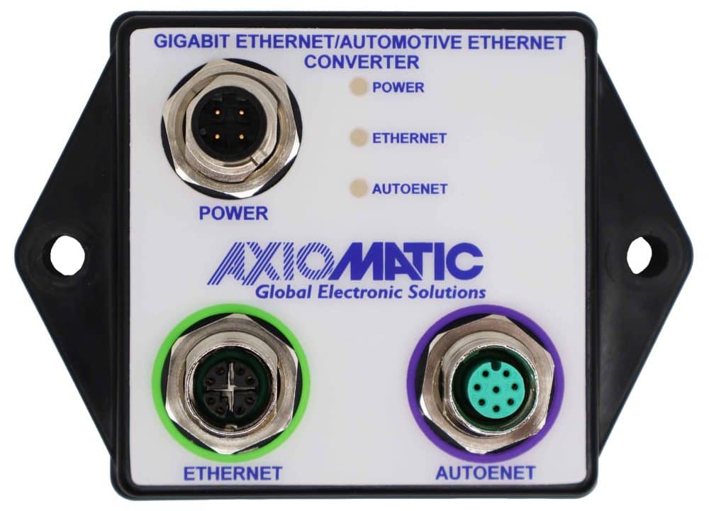 Gigabit Automotive Ethernet / Gigabit Ethernet Converter, X- & A-Coded Connectors, Dedicated Power Connector