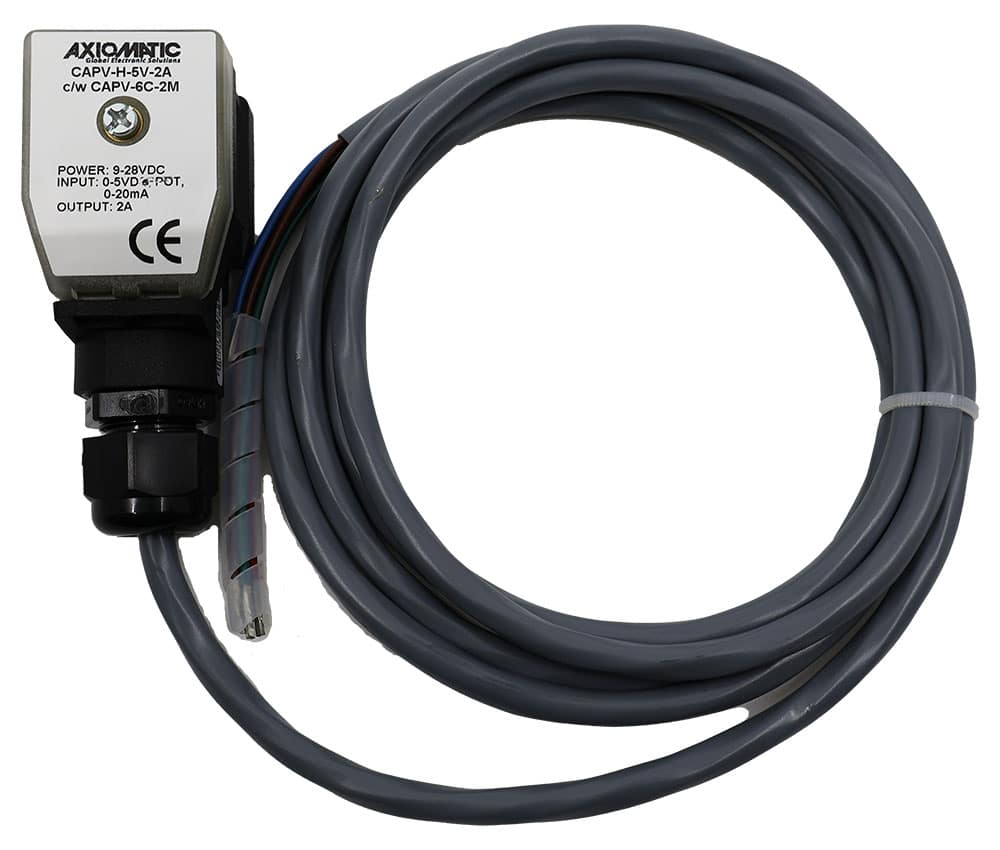 CAPV-H-5V-2A c/w CAPV-6C-2M Connector Amplifier, 5VDC Input, 2A Output, DIN 43650A, 2m Cable