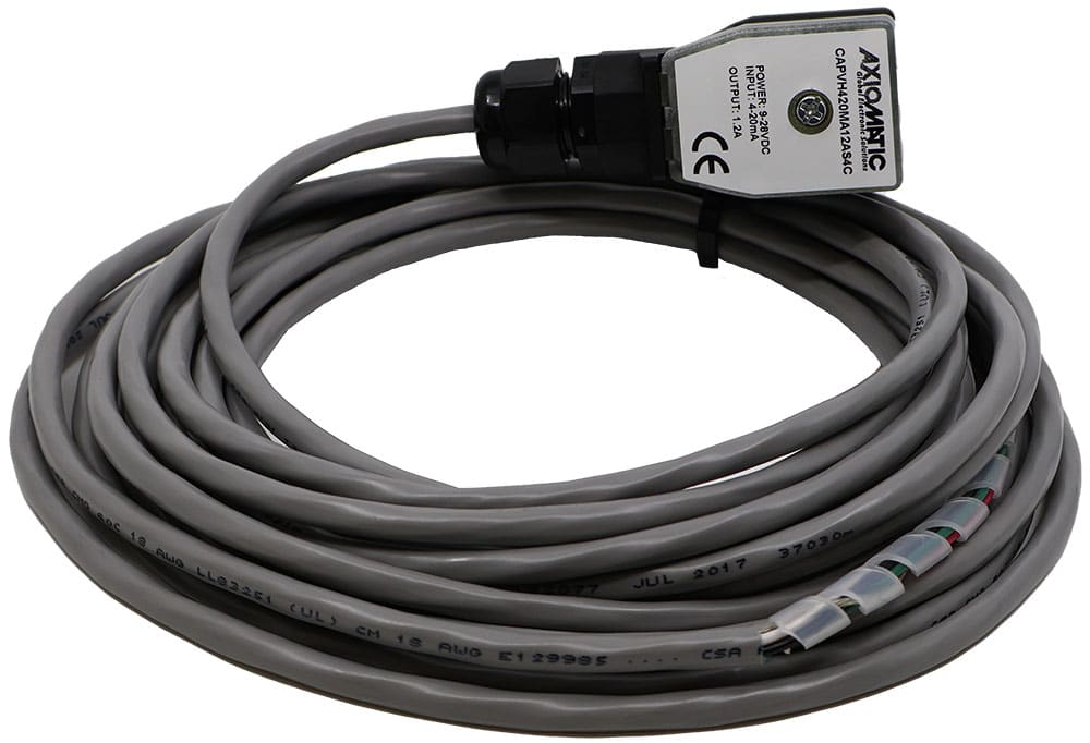 CAPV-H-4-20MA-1.2A-S4C Connector Amplifier, 4-20 mA Input, 1.2 A Output, DIN 43650A, Shielded 7m Cable